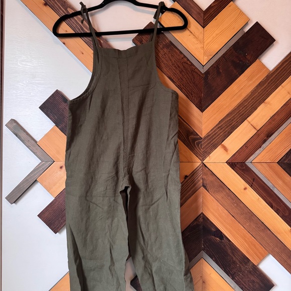Vanilla Star Olive Green Linen Blend Jumpsuit - Picture 2 of 5